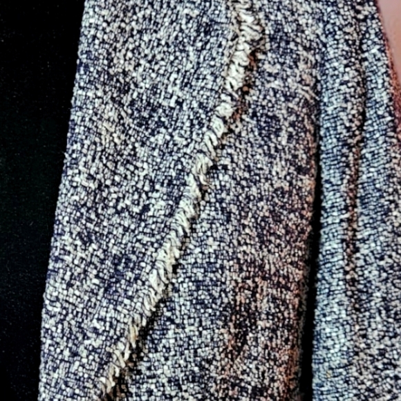 Tweed Fringe Trim Blazer-Navy Blue & White- Timeless Style - Picture 9 of 16